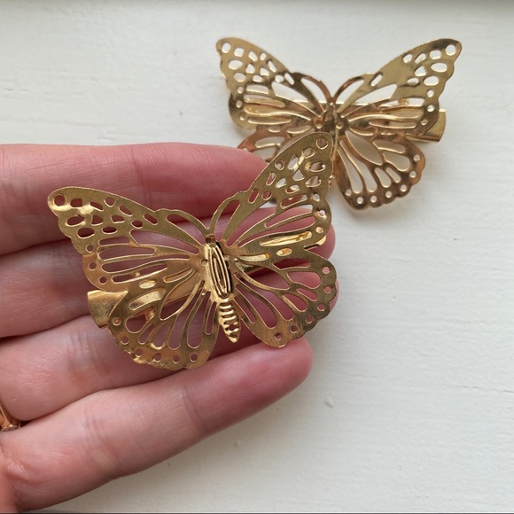Chic thin gold butterfly filigree hair clips - Picture 2 of 8